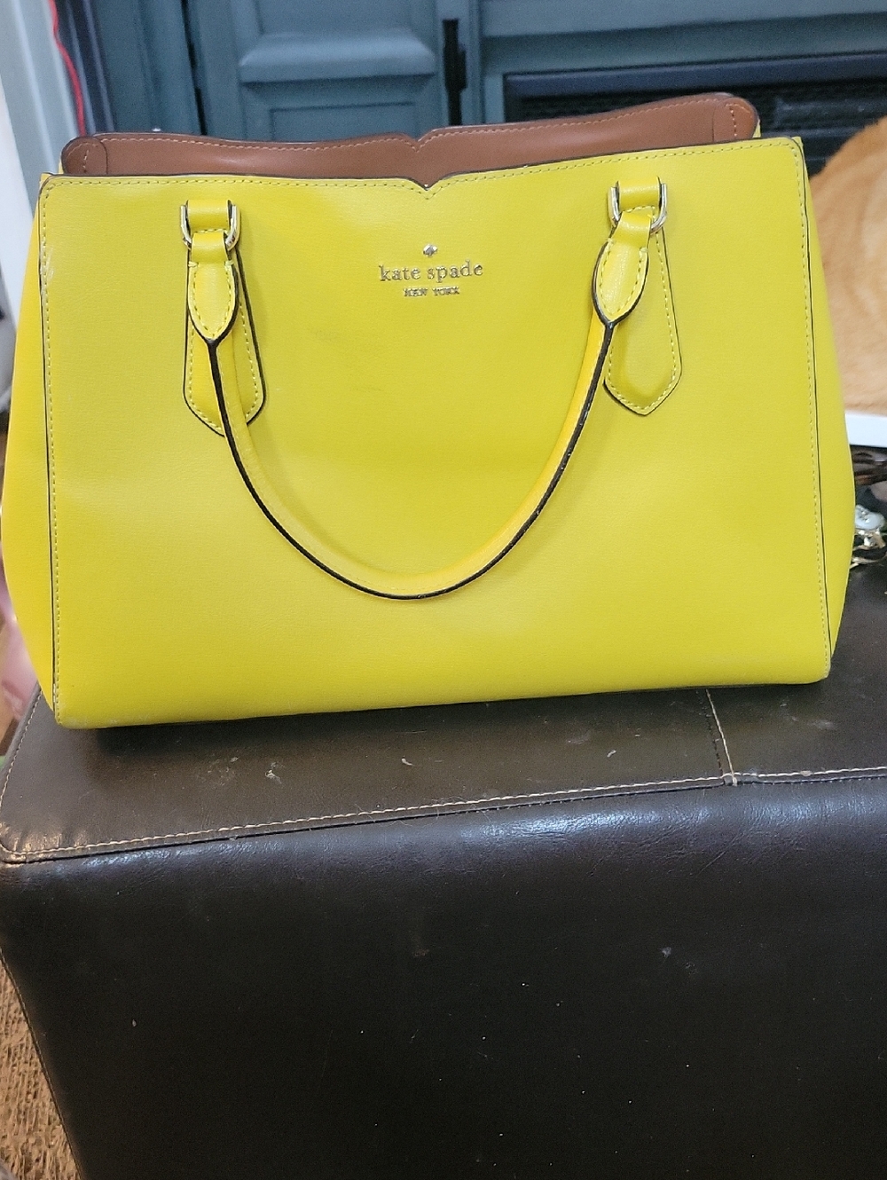 Kate Spade Tippy Small Triple Compartment Satchel in yellow leather. 